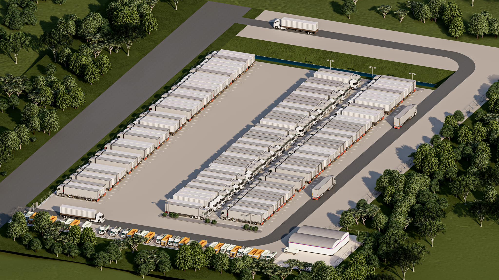 Aerial rendering of Big H Parking truck and trailer parking lot