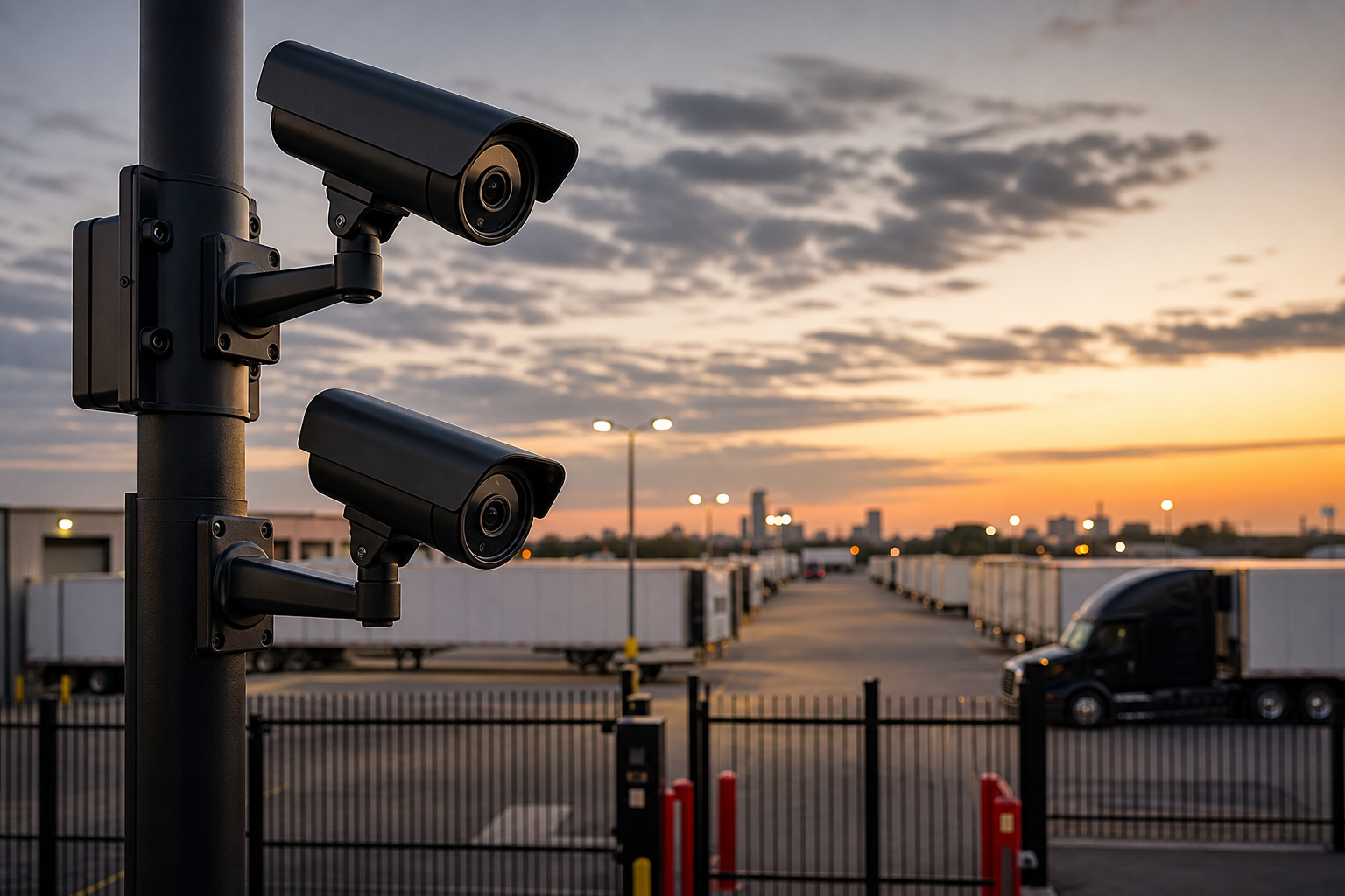 Security cameras monitoring truck and trailer parking
